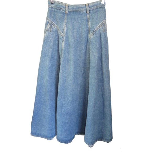 VINTAGE CORFU - DENIM FULL LENGTH SKIRT - SIZE 10 (small sizing) - Picture 2 of 8